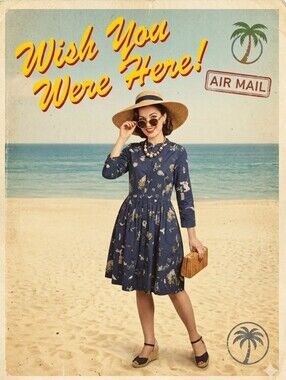 Louche London Lilia Holiday Postcard Dress, VGUC, Size 4